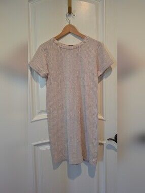 Club Monaco Textured Short Sleeve Knit Dress in Cream and Brown Sz S